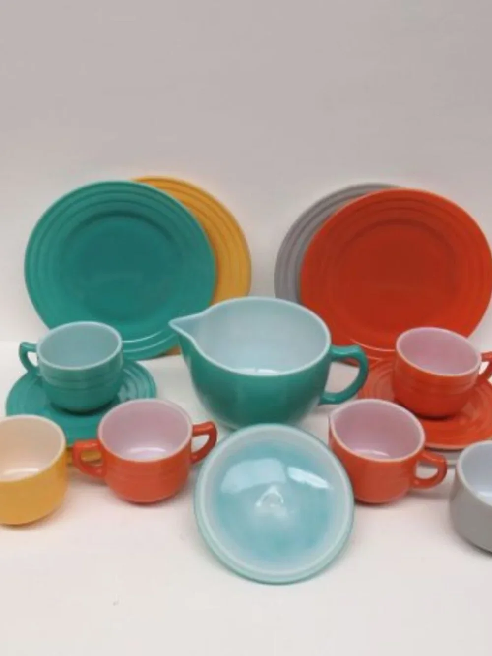 Hazel Atlas MODERNTONE Little Hostess 16-Pc Childs Dish Set, Turquoise Teapot